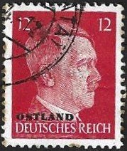 1 Postzegel Duitse Rijk – Ostland 1941 Adolf Hitler, Postzegels en Munten, Ophalen of Verzenden, Overige periodes, Gestempeld