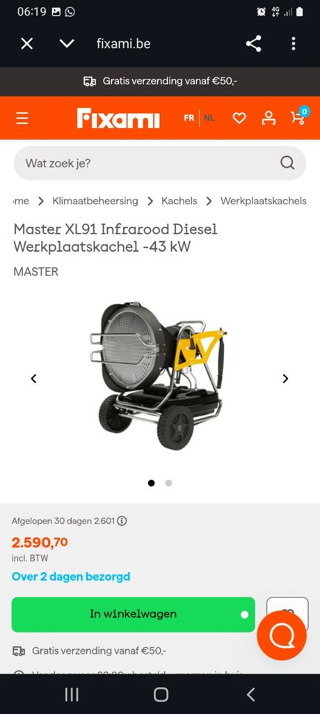 Master XL91 infrarood dieselkachel 43kW – NIEUW, Ophalen