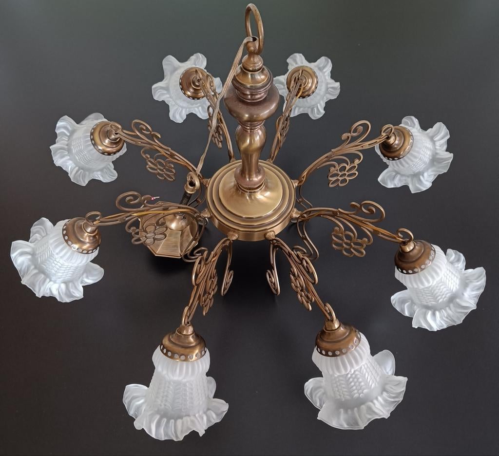 Luster met 8 armen., Huis en Inrichting, Lampen | Kroonluchters, Ophalen, Gebruikt, Glas