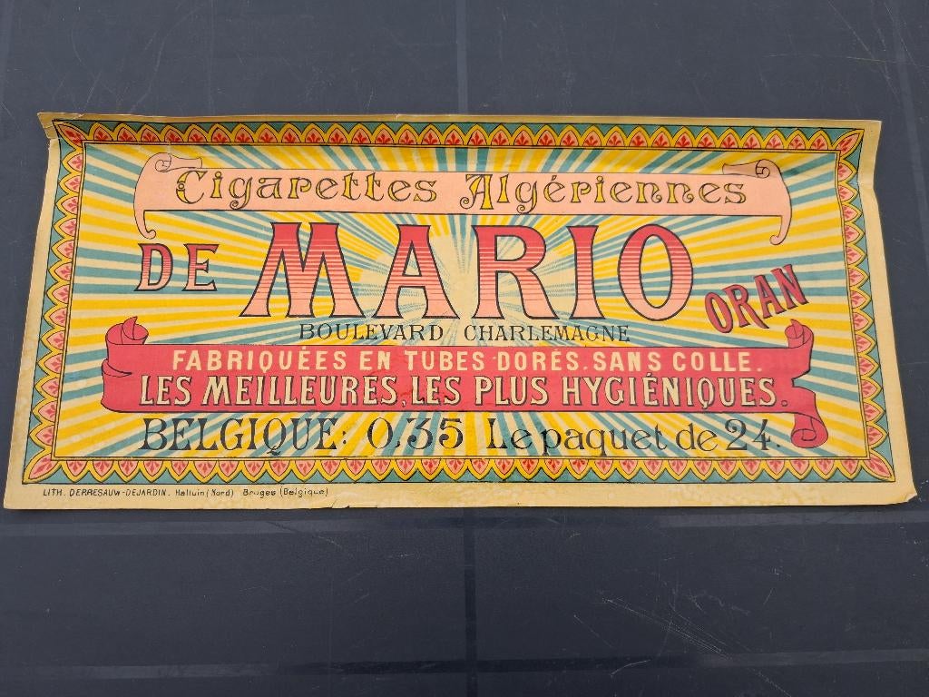 publicité = CIGARETTES DE MARIO, Enlèvement ou Envoi, Utilisé, Panneau publicitaire