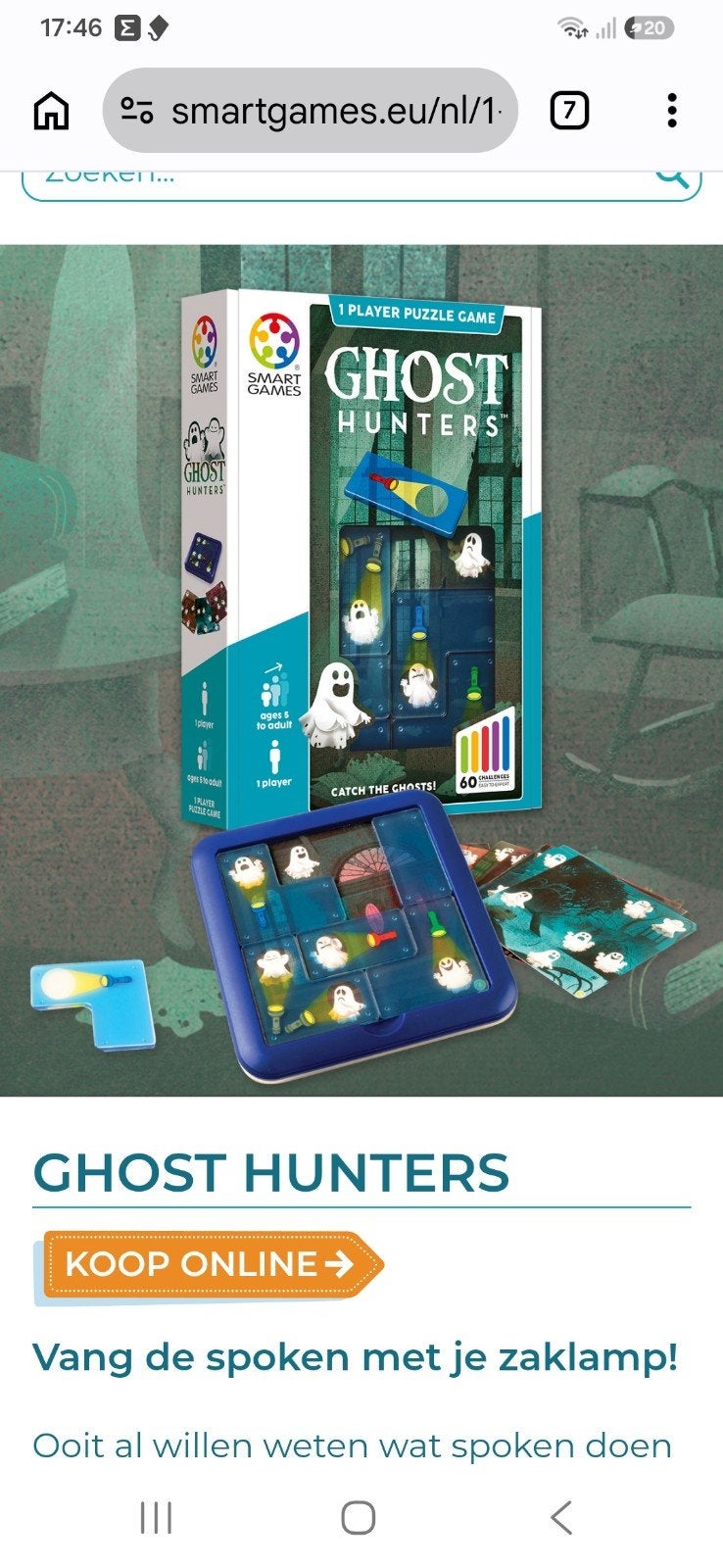 smart Games Ghost Hunt, Hobby en Vrije tijd, Gezelschapsspellen | Overige, Een of twee spelers, Ophalen of Verzenden, Zo goed als nieuw