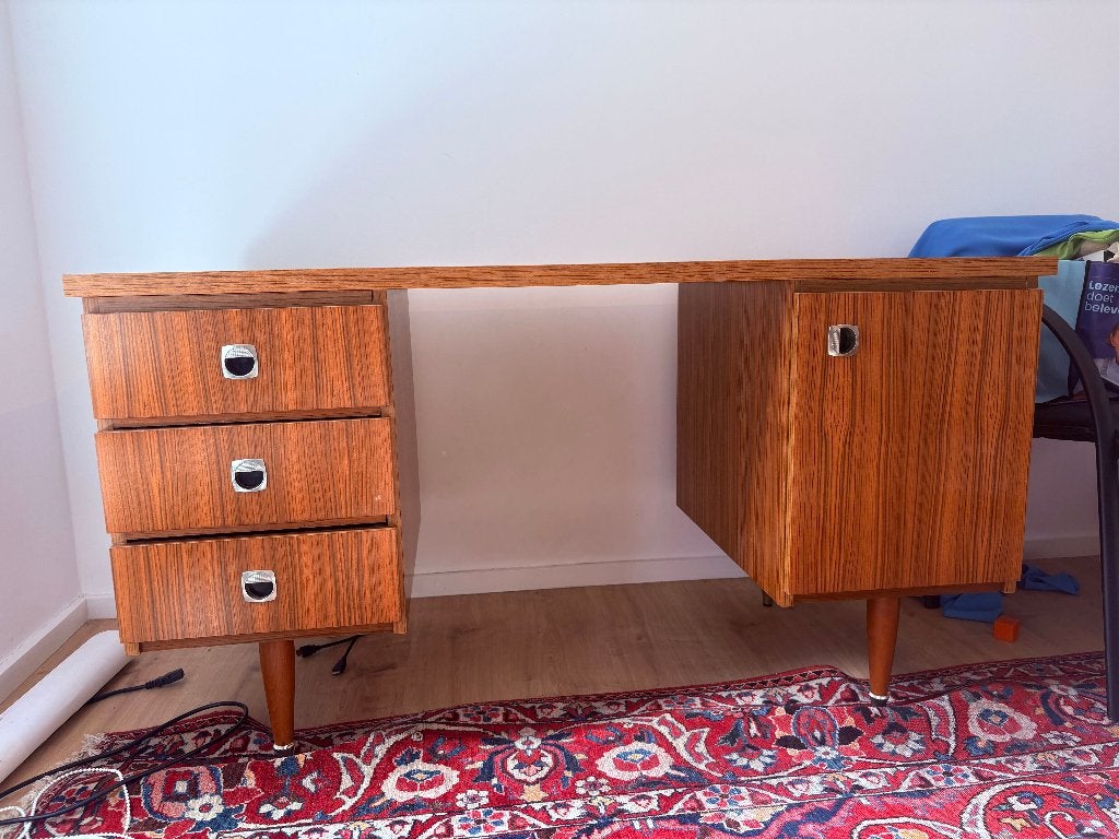 Vintage Scandinavisch Mid-Century Bureau + Stoel, Ophalen, 135 cm, Scandinavisch, Hout