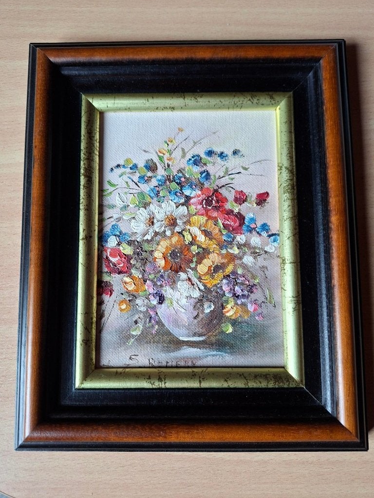 schilderij bloemen, Antiek en Kunst, Doek, Klassiek, Gesigneerd, Ophalen