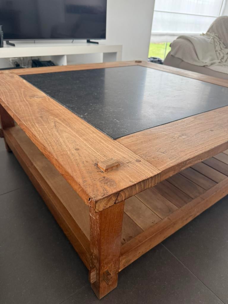 Teak salontafel met marmeren blad, Huis en Inrichting, Ophalen, Zo goed als nieuw