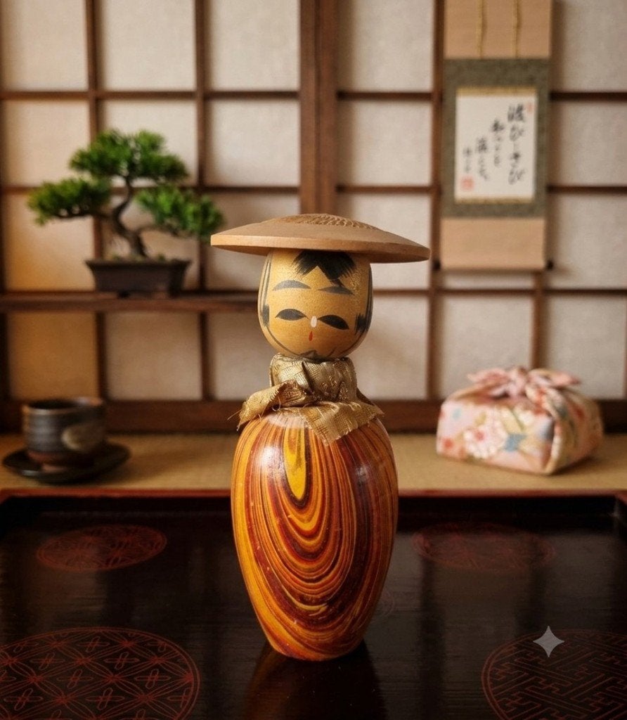 La belle Mokume Kokeshi, Antiquités & Art, Art | Art non-occidental, Fait main, Japon, Bois, 14 cm