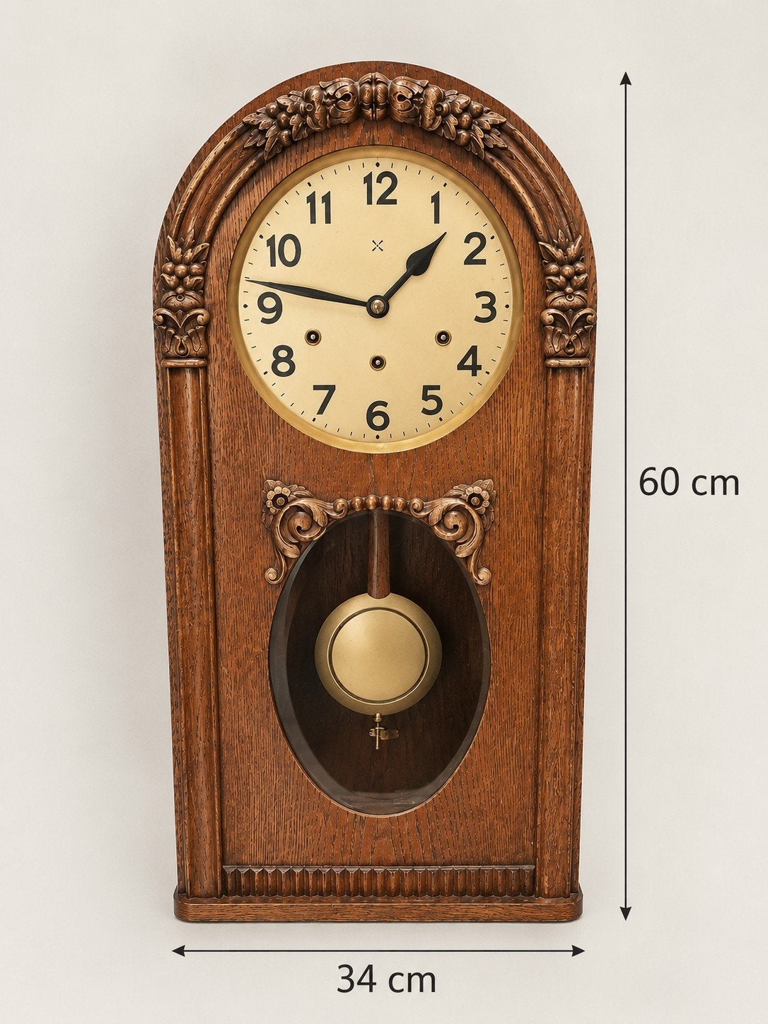 Antieke eikenhouten wandklok met pendule, Antiek en Kunst, Ophalen of Verzenden