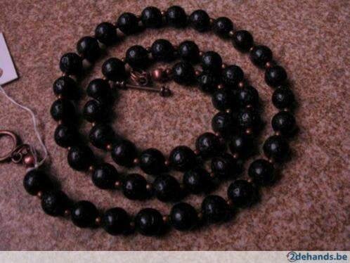 Ketting met lava parels: 6 mm, Ophalen of Verzenden, Nieuw, Zwart, Steen of Mineraal