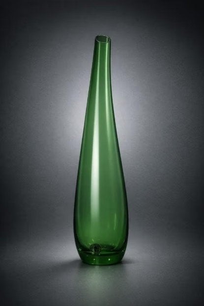 Vase en verre vert élancé et incurvé Skämt d'Ikéa., Enlèvement