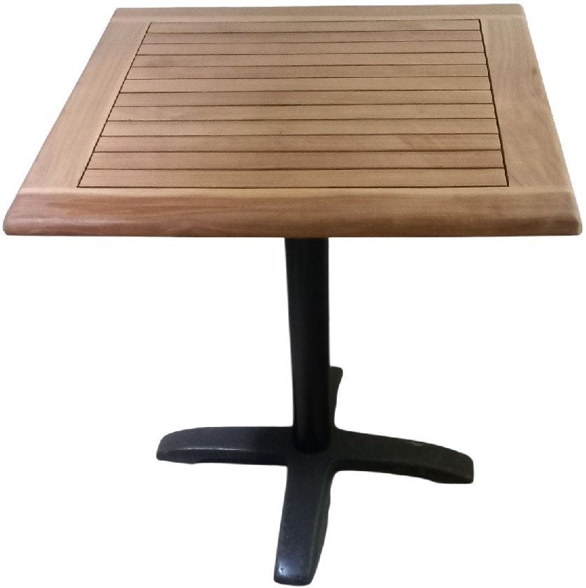 teaken terrastafel op metalen voet., Tuin en Terras, Tuintafels, Ophalen, Gebruikt, B, B