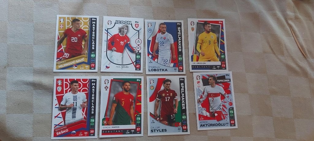 8 voetbal plaatjes EK 2024 oa Styles Nedved Dragusin, Ophalen of Verzenden, Nieuw, Meerdere plaatjes