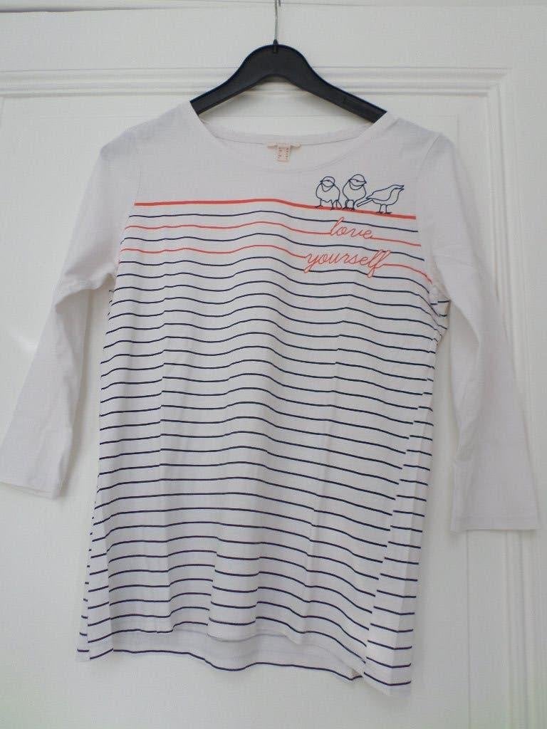Pull Esprit blanc marinière lignes oiseaux love yourself L, Vêtements | Femmes, Taille 42/44 (L), Enlèvement ou Envoi, Porté, Blanc
