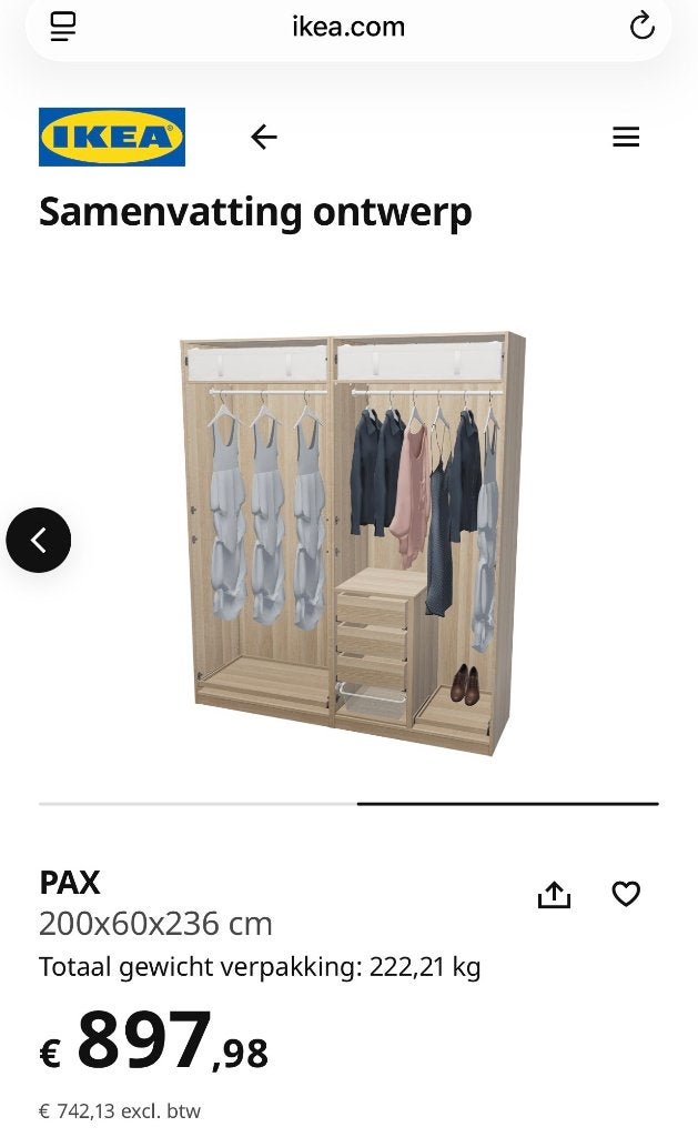 Ikea Pax kleerkast / dressingkast reeds gedemonteerd, 200 cm of meer, Nieuw, 200 cm of meer, Ikea modern