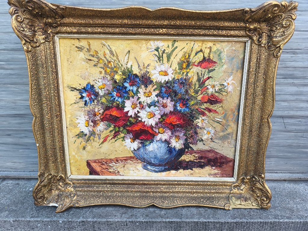 huile sur toile fleurs signe armand lacour, Enlèvement ou Envoi, Fleurs, Toile