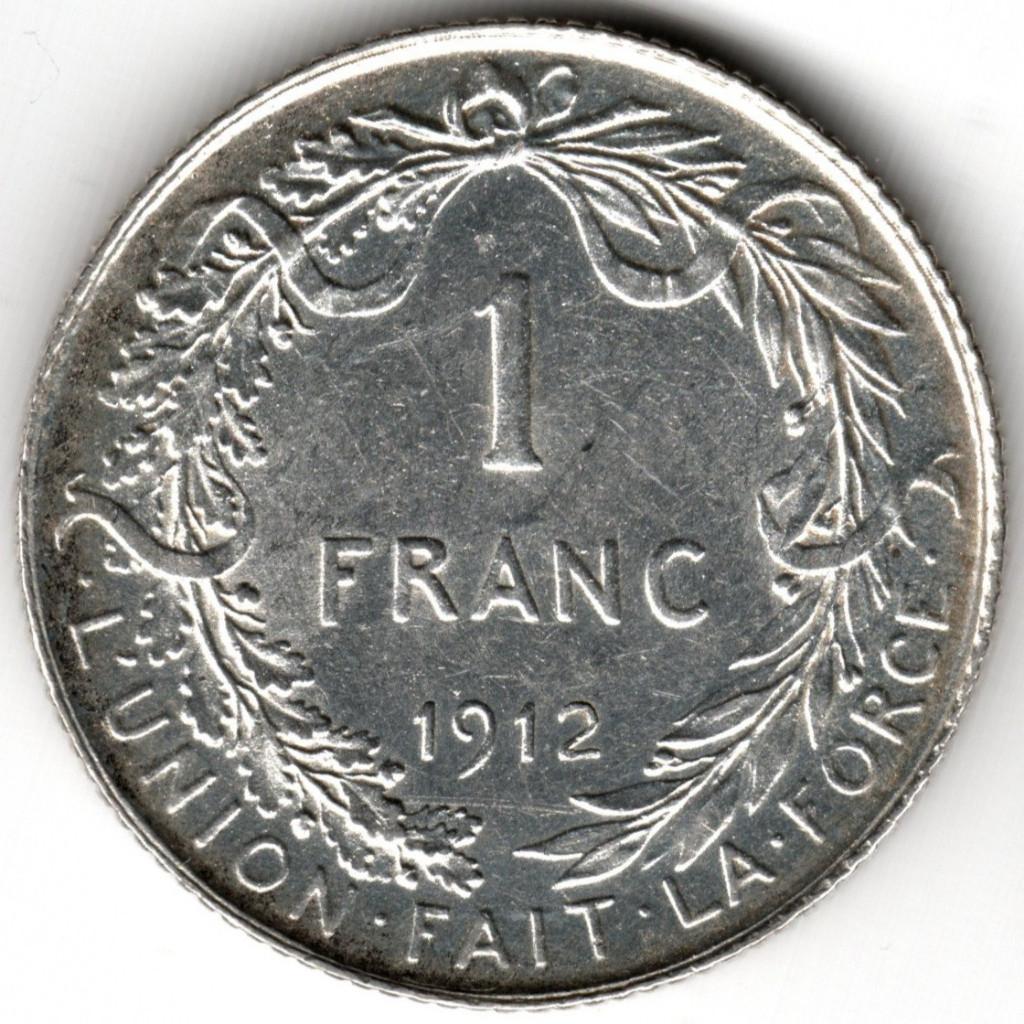 België : 1 Franc 1912 FR Morin 292 Ref 16674, Ophalen of Verzenden, Zilver, Losse munt