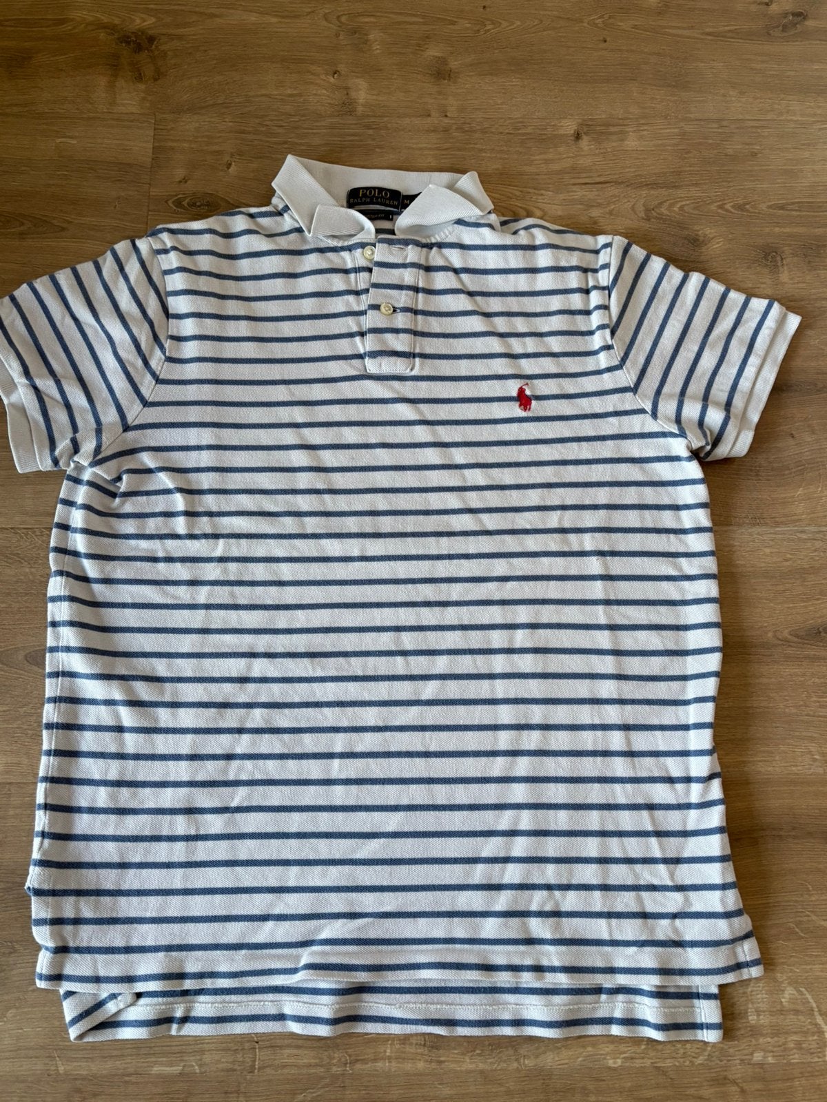 Ralph Lauren herenpoloshirt M — Wit gestreept marineblauw, Ophalen of Verzenden, Zo goed als nieuw, Blauw