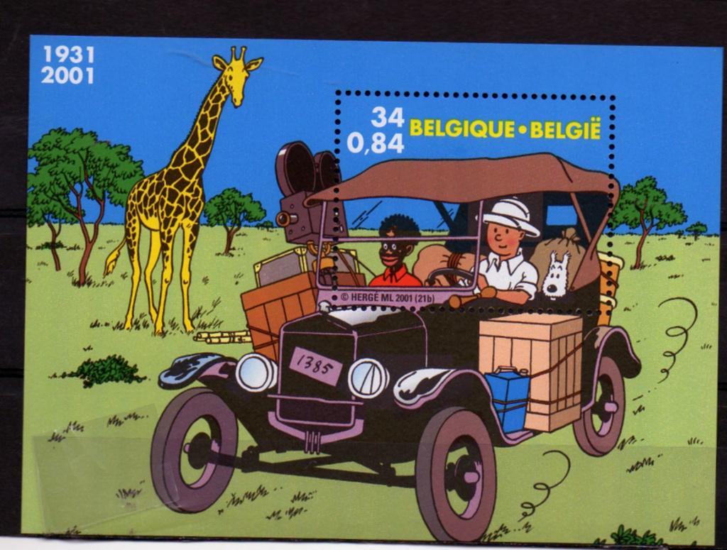 Année 2001 : bloc 93 - Tintin au Congo, Timbres & Monnaies, Enlèvement