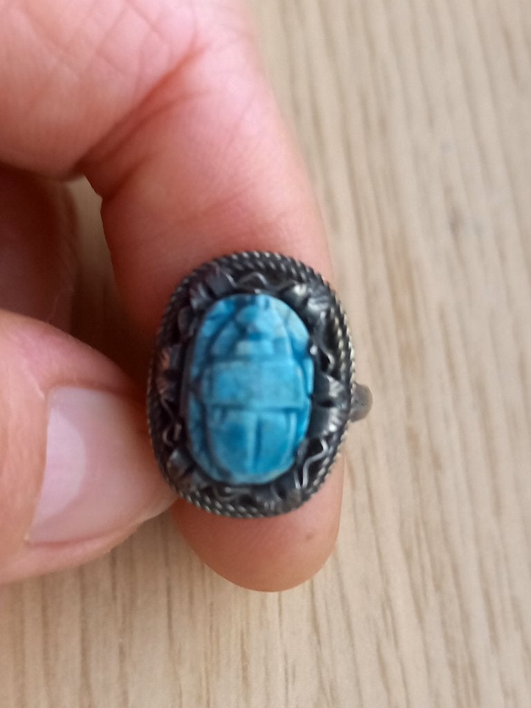 Bague scarabé  vintage en argent égyptien, Enlèvement ou Envoi, Argent, Bague