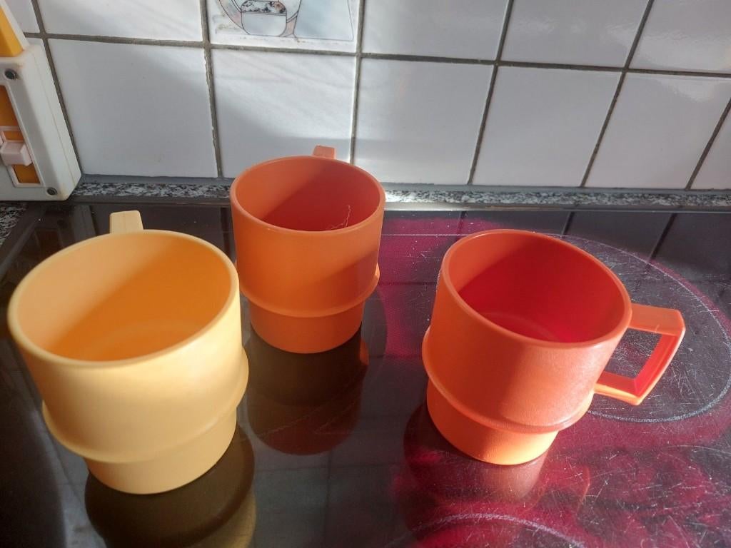 tupperware, 3 grote retro stapelbare bekers*VINTAGE*, Ophalen of Verzenden