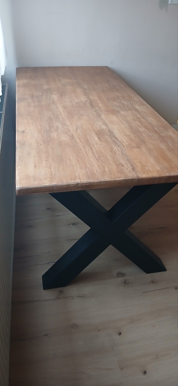 Table à manger industrielle en chêne massif 90 x 200, Enlèvement