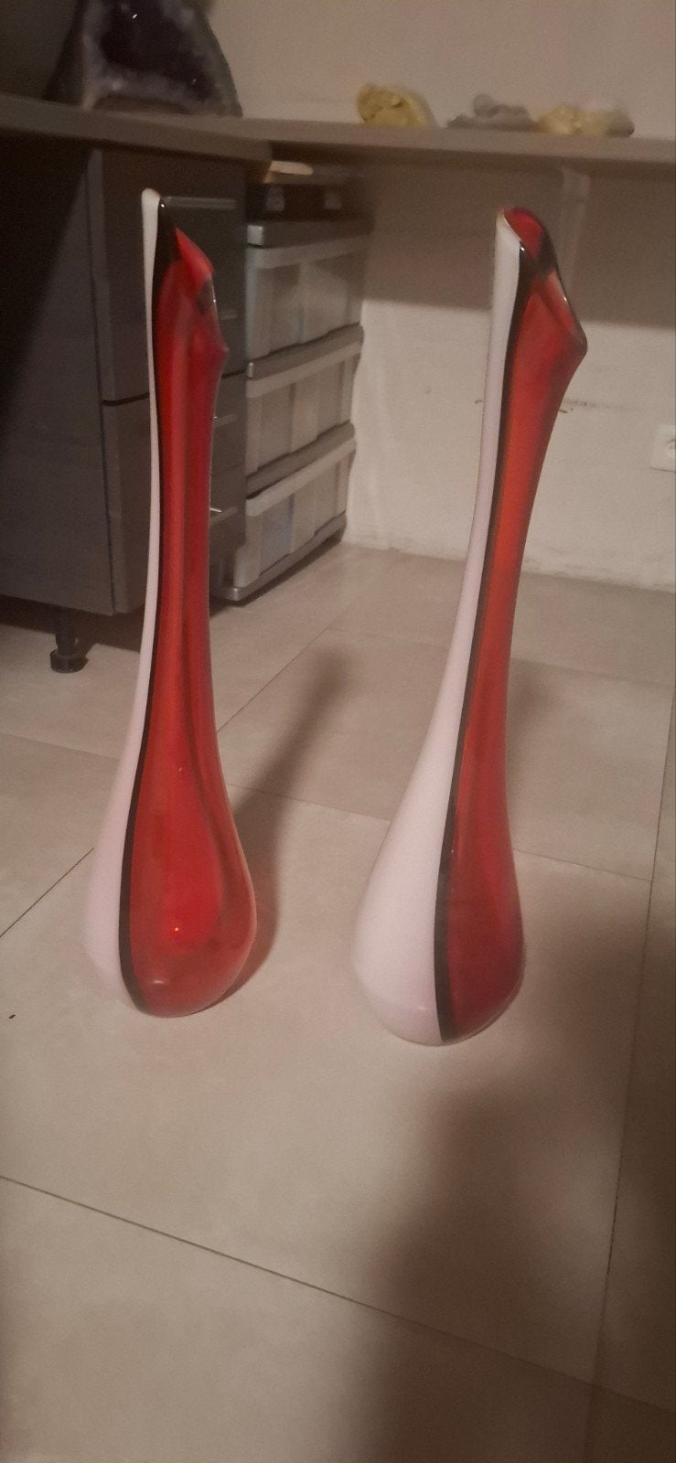 2 Vazen, Enlèvement, Comme neuf, Rouge, Verre