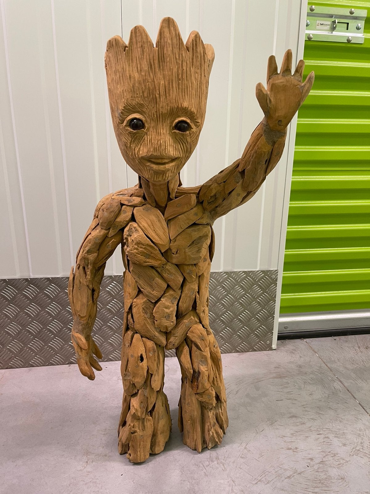 UNIEK – Groot handgemaakt beeld van teakhout 90 cm, Ophalen, 50 - 100 cm, Handgemaakt, Beeld
