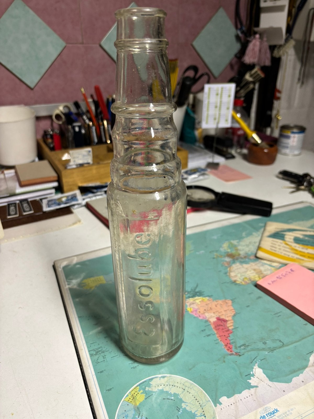 Oude olie fles ESSO jaren 30 a 40, Ophalen of Verzenden, Gebruikt