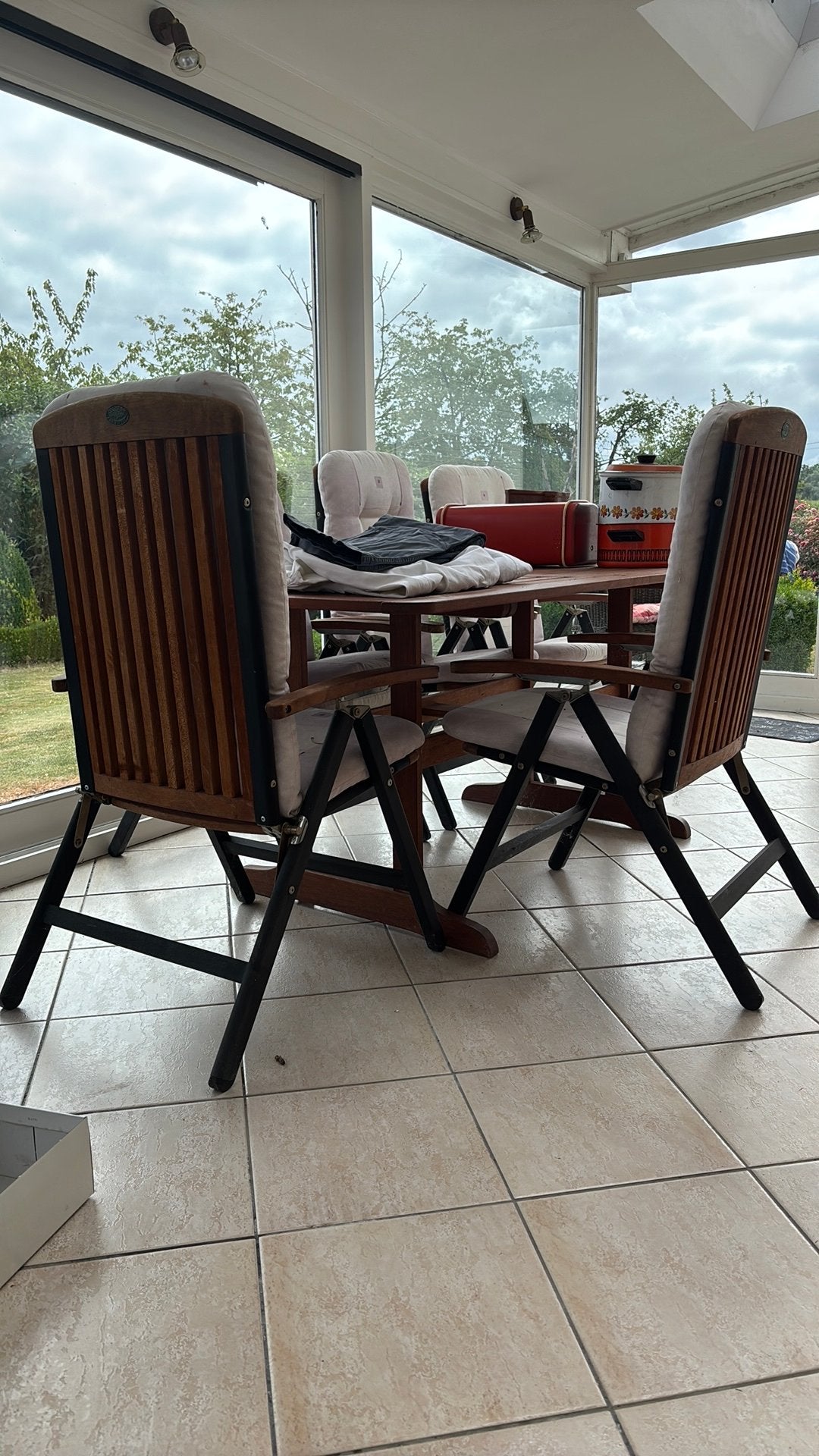 Tuintafel met 5 stoelen, Salons de jardin, Enlèvement, Utilisé, Bois