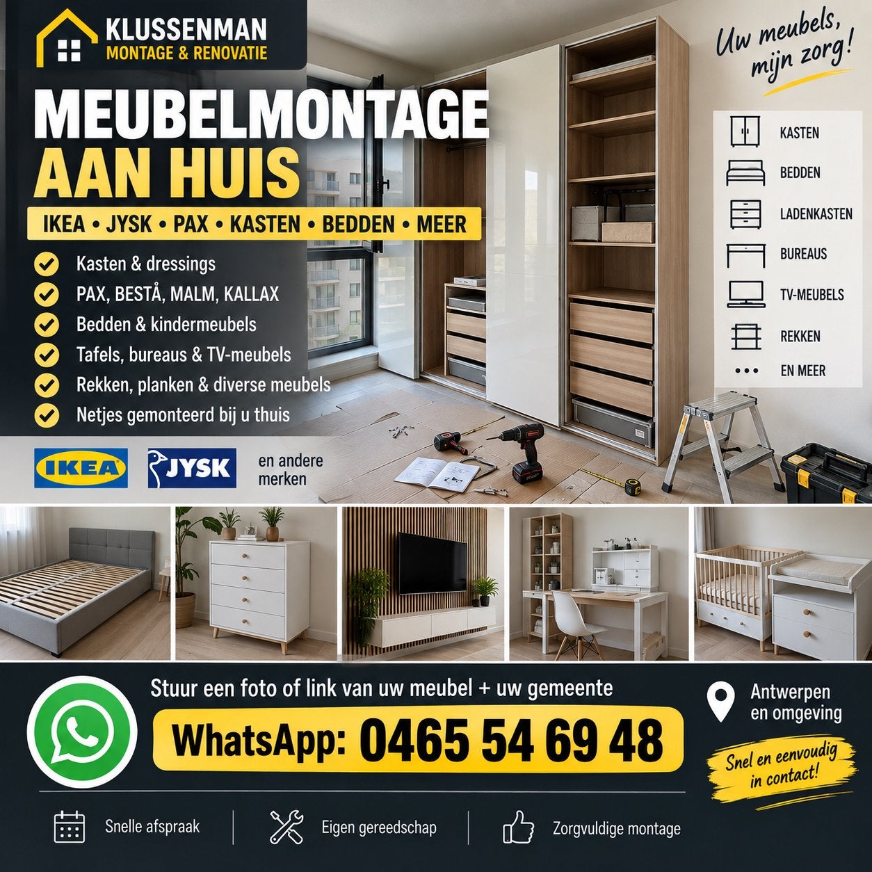 Meubelmontage aan huis – IKEA, JYSK, PAX, kasten en meer, Maison & Meubles, Accessoires pour la Maison | Cadres, Enlèvement ou Envoi