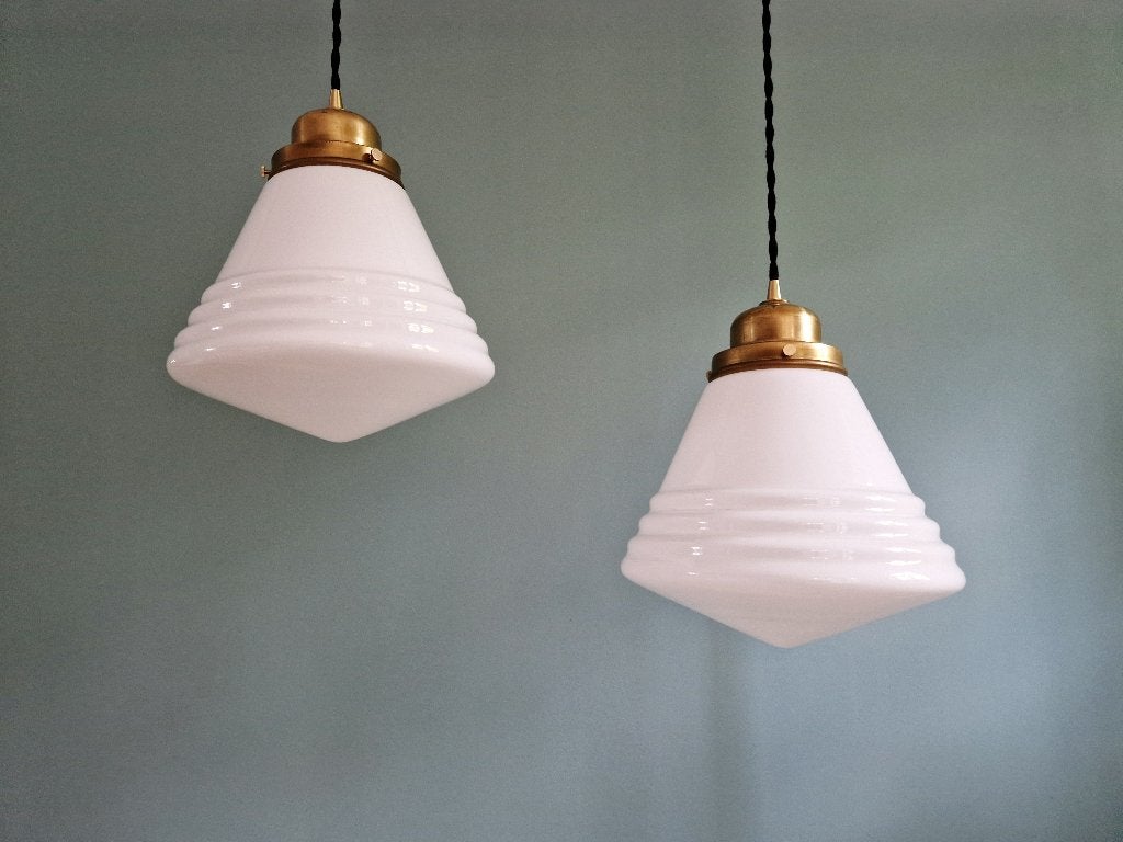Suspension Art Déco Philips en opaline blanche,2 disponibles, Antiquités & Art, Enlèvement ou Envoi