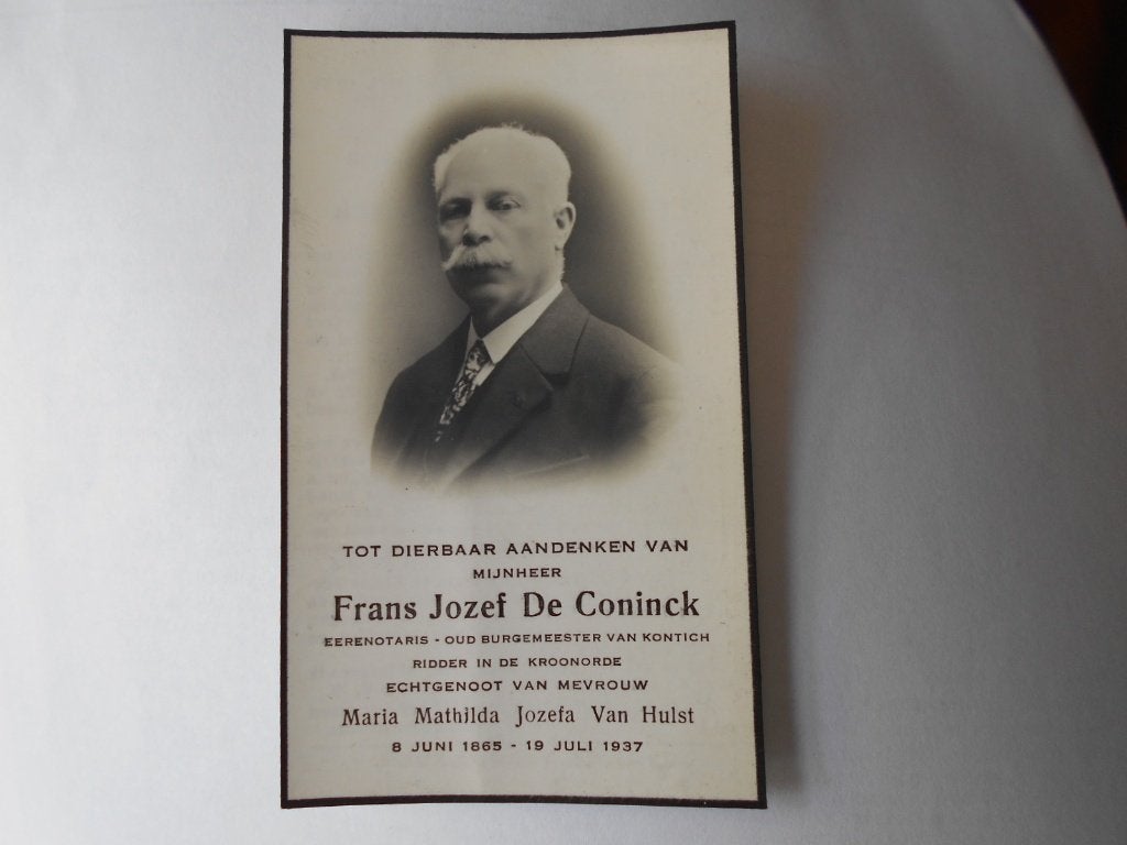 bidprentje-oud burgemeester-FRANS JOZEF DE CONINCK-KONTICH, Enlèvement ou Envoi, Image pieuse