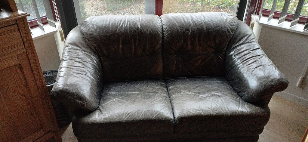 Leren 2-zits bank, Ophalen, Gebruikt, 150 tot 200 cm, Tweepersoons