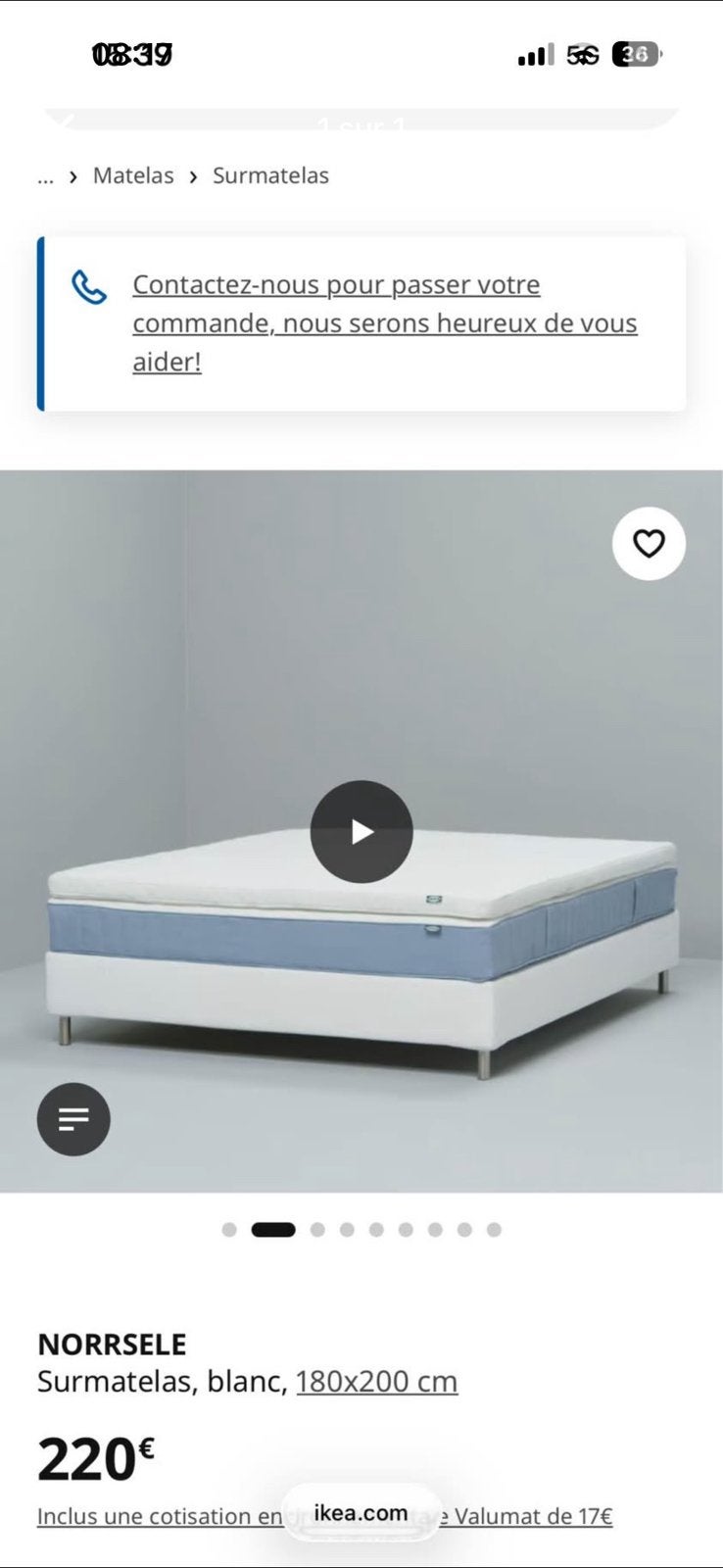 Sur matelas, Enlèvement, Comme neuf, Matelas