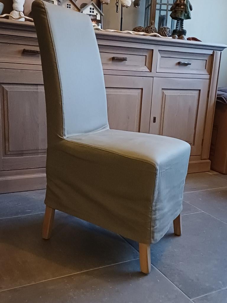 Chaise de salle à manger, tissu taupe, pieds en hêtre, Enlèvement, Comme neuf, Landelijk, Cinq, Six Chaises ou plus