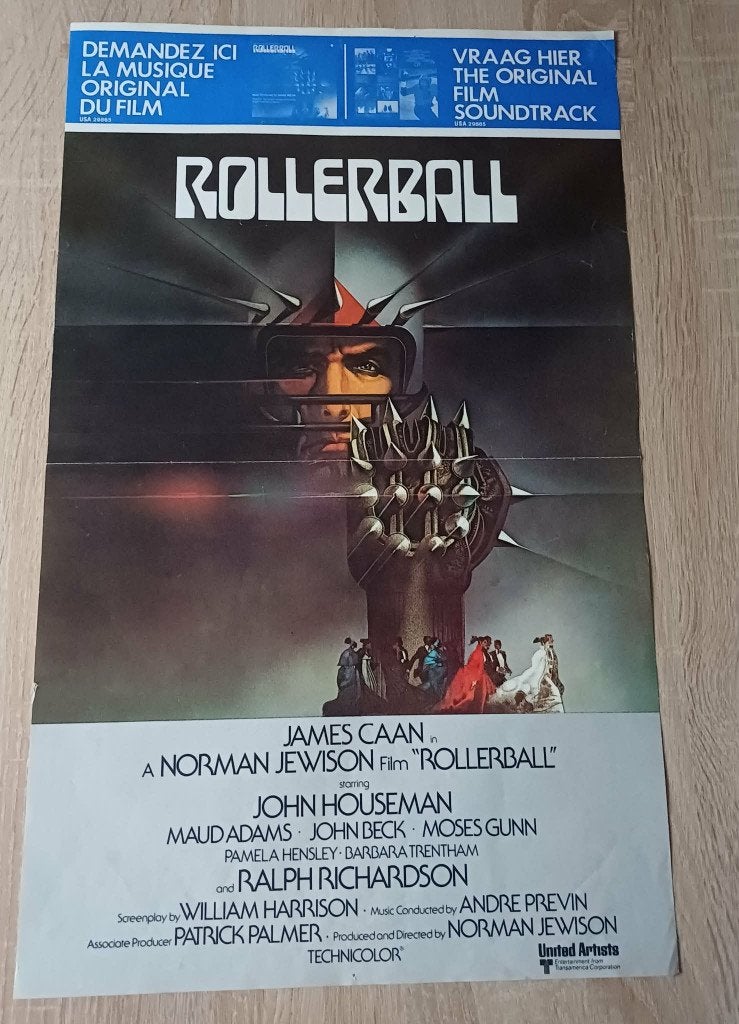Affiche du film belge « Rollerball », Collections, Enlèvement ou Envoi, Rectangulaire vertical, A1 jusqu'à A3, Utilisé