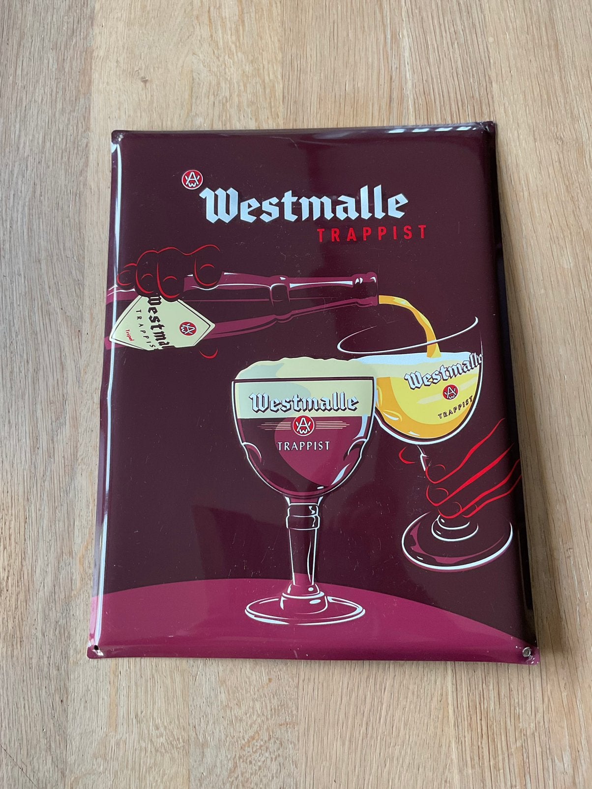 Plaque en tôle Westmallr Trappist no email, Enlèvement ou Envoi, Utilisé, Panneau, Plaque ou Plaquette publicitaire