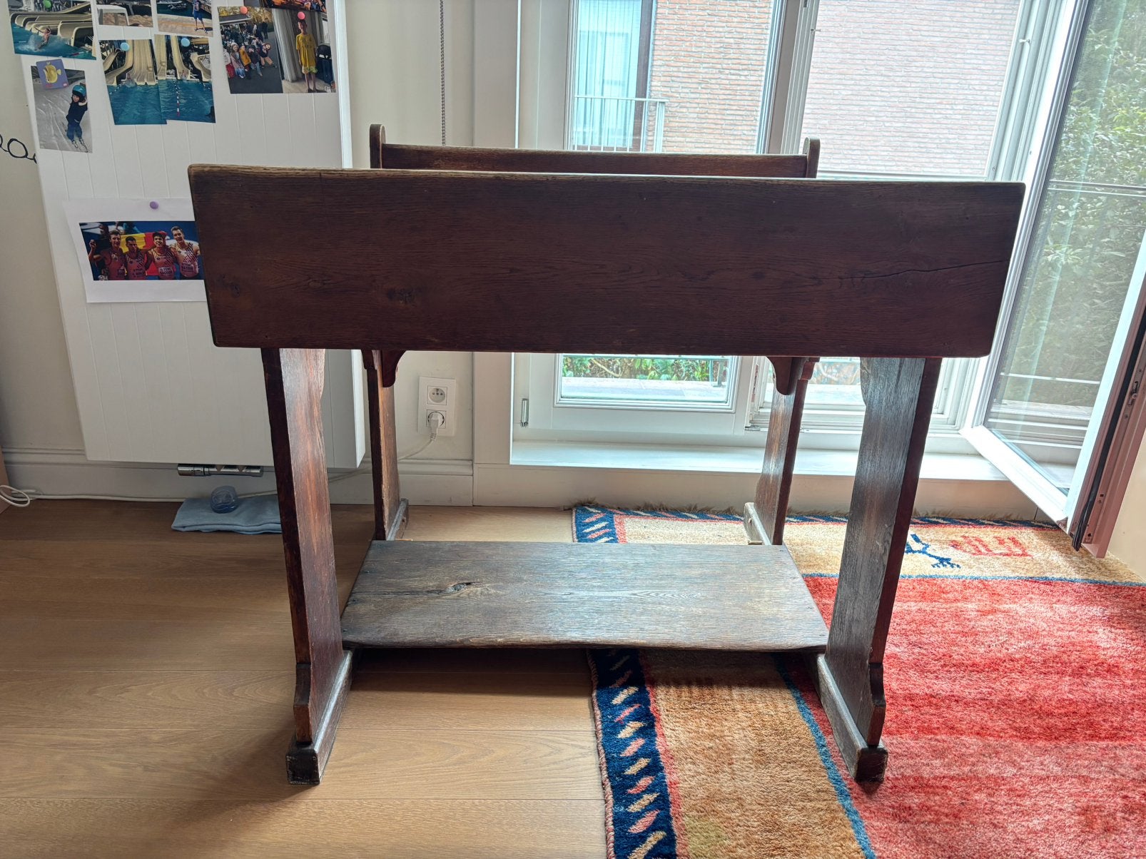 Originele oude houten 2-persoons schoolbank, Enlèvement, Utilisé