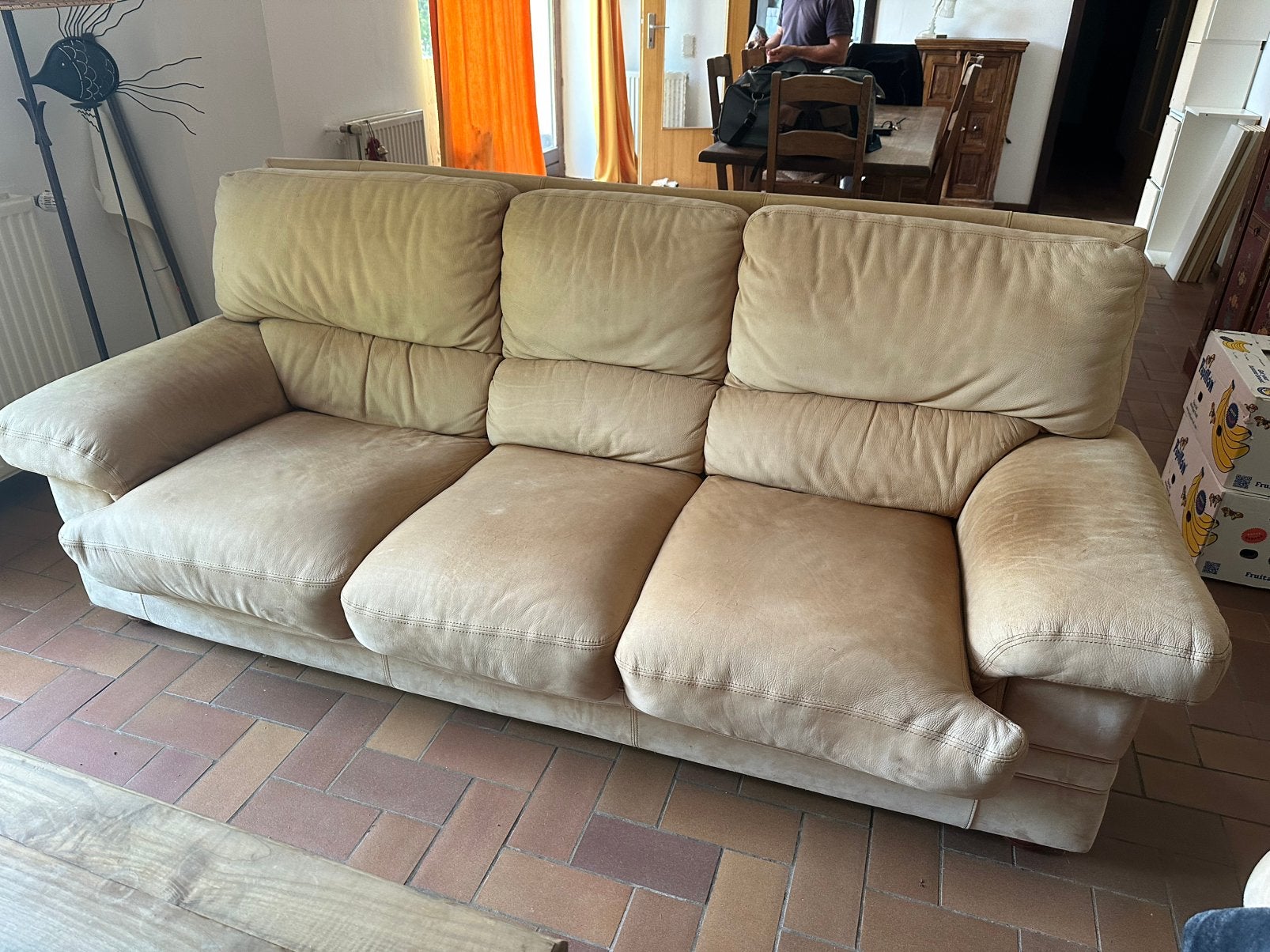 Canapé en cuir 3 places + fauteuil assorti, Maison & Meubles, Enlèvement, Utilisé, Cuir