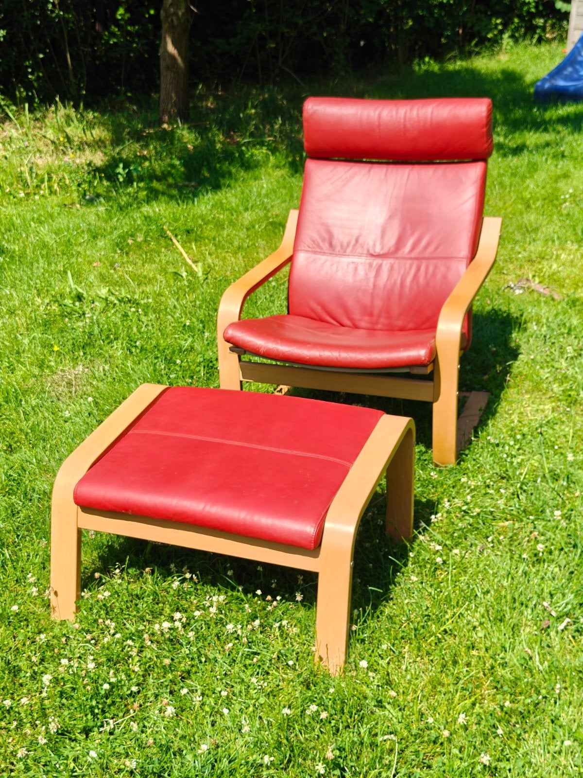 IKEA POÄNG fauteuil rood leder, Huis en Inrichting, Ophalen, Gebruikt, 50 tot 75 cm, Leer