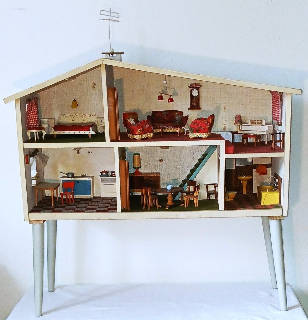 Vintage Lundby Poppenhuis (Jaren 60) op Poten (ingericht ), Collections, Enlèvement, Utilisé, Maison de poupées