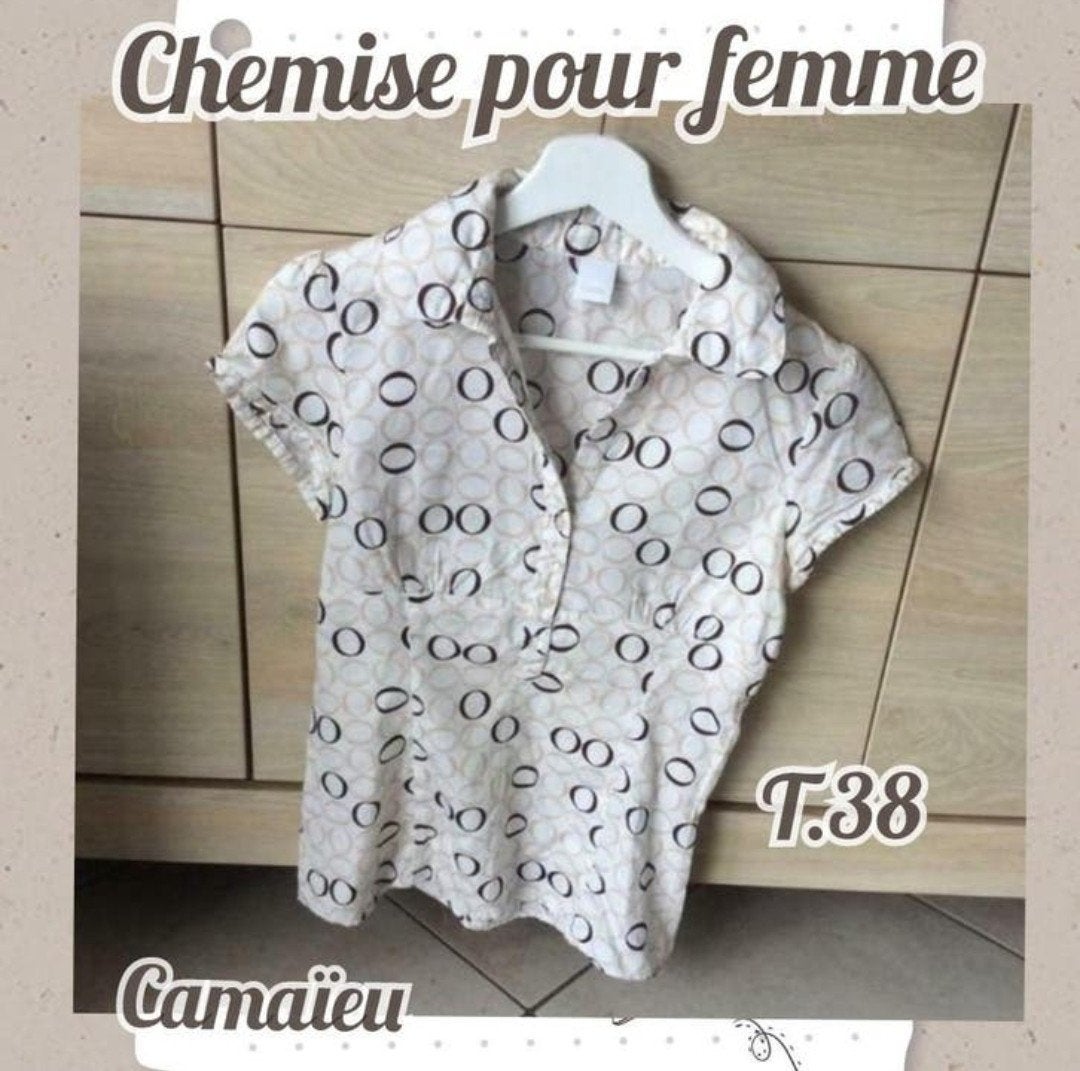 Chemise MC pour femme-blanc cassé-Camaïeu-T.38, Taille 38/40 (M), Enlèvement ou Envoi, Camaieu, Porté