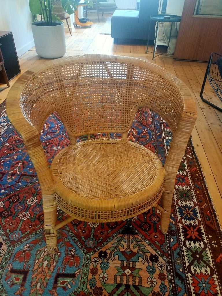 Vintage rotan gevlochten fauteuill, Ophalen, Gebruikt, Rotan, vintage, jaren 60, jaren 70, Minder dan 75 cm