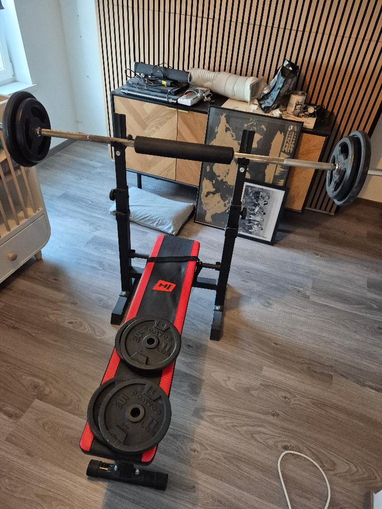 Fitnessbank met gewichten, Sport en Fitness, Fitnessmaterialen, Ophalen, Gebruikt, Fitnessbank