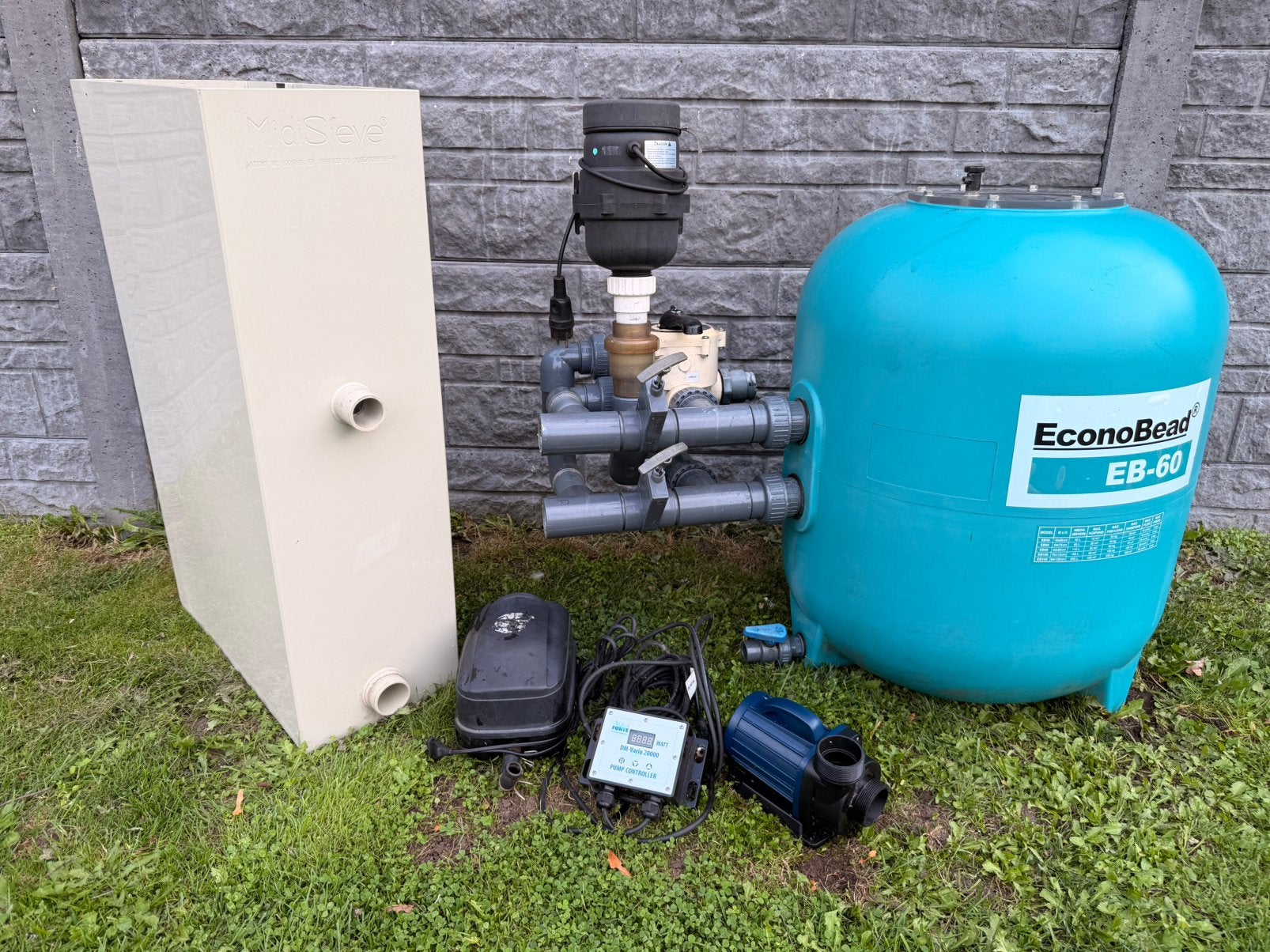 Koi filter set EB60 + MidiSieve XL + DM Vario 20000 + UV 40W, Ophalen of Verzenden, Gebruikt, Vijverfilter