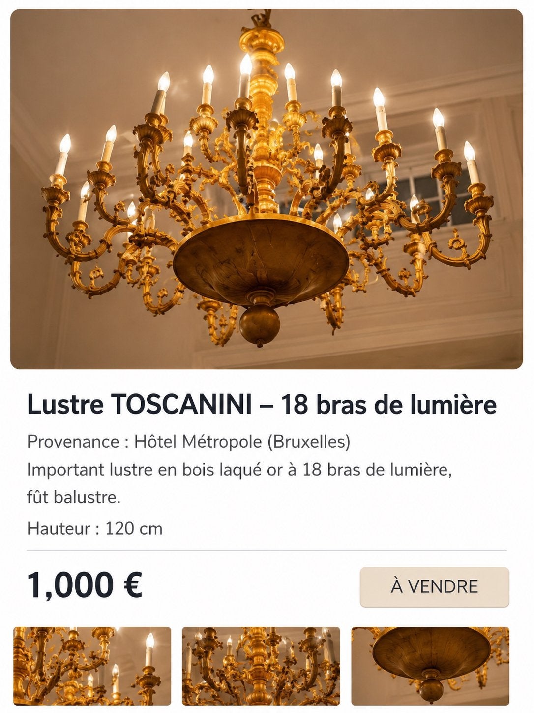 Lustre 18 bras de lumières Hôtel Métropole, Enlèvement, Utilisé