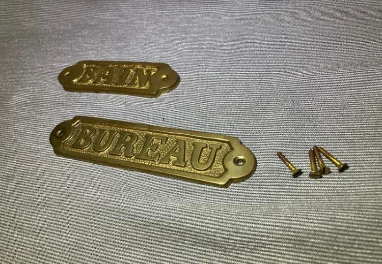 Plaques en bronze « bureau » et « baignoire », Antiquités & Art, Enlèvement ou Envoi, Bronze