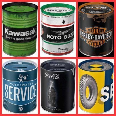 Tirelire pour bidon d'huile Harley VW Goodyear Coca Cola, Collections, Tirelires, Neuf, Autres thèmes, Métal ou Fer blanc, Enlèvement ou Envoi