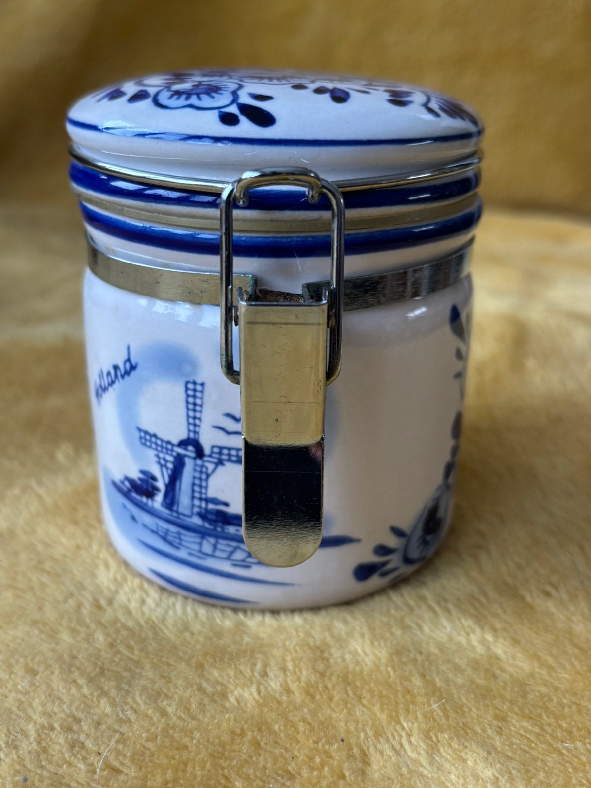 Handpainted Delfs blauw potje met weck sluiting, Maison & Meubles, Bleu de Delft, Enlèvement ou Envoi, Céramique, Utilisé