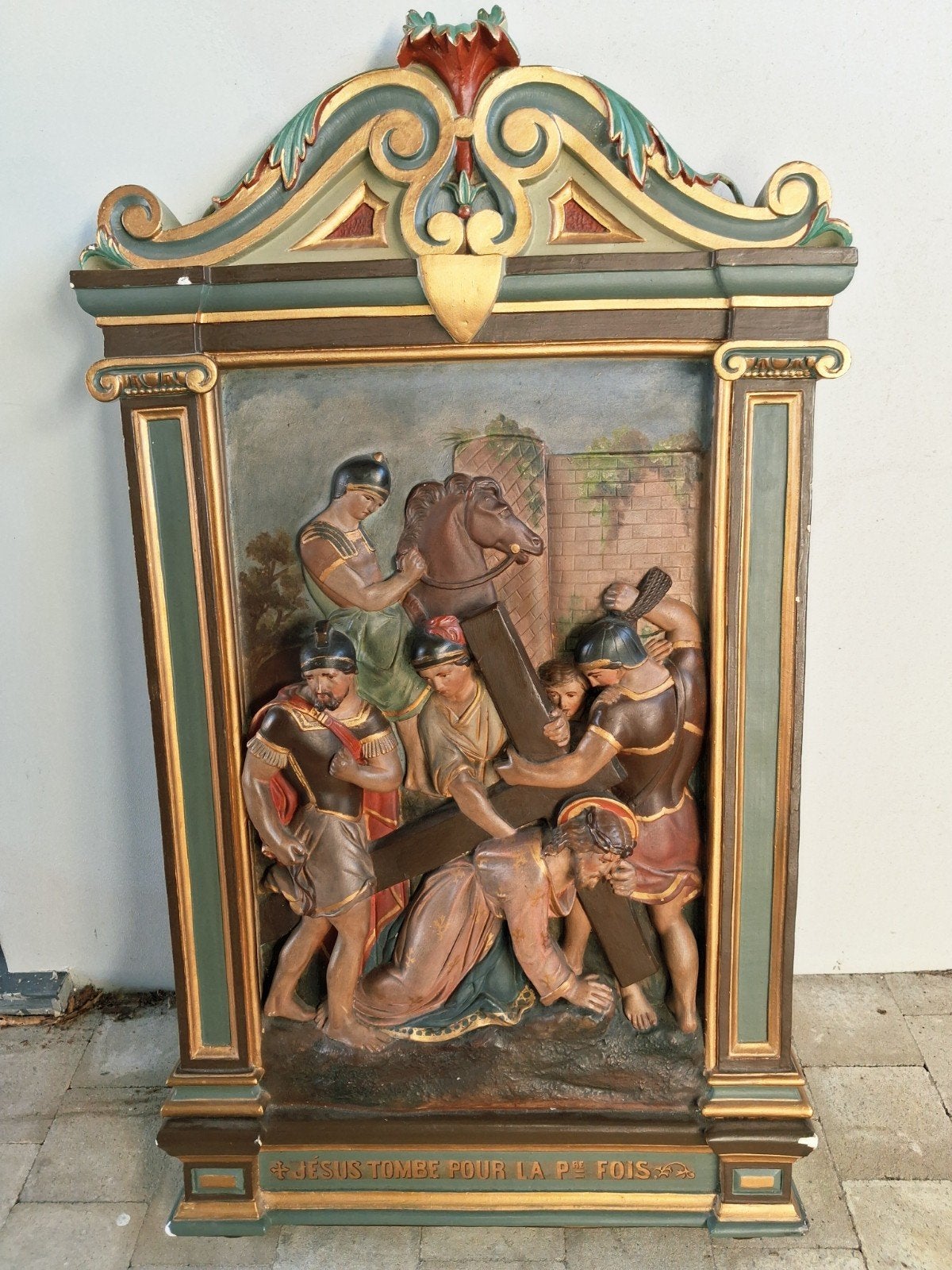 groot gipsen kerkbeeld kruisweg Jesus, Antiek en Kunst, Ophalen