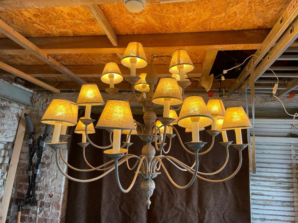 Grand lustre de charme - Métal beige - 20 lumières, Enlèvement, Utilisé, Métal