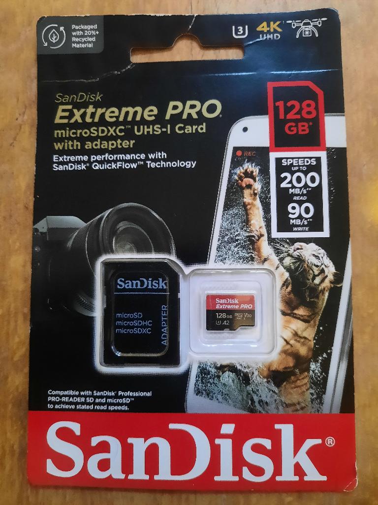 SanDisk microSDXC Extreme Pro 128 GB 90 MB/s, Audio, Tv en Foto, Foto | Geheugenkaarten, Videocamera, Nieuw, 128 GB, MicroSDXC